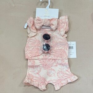 Rachel Zoe 6-9M Pink Palm Leaf Print Baby Girls 4-Piece Set with Sunglasses